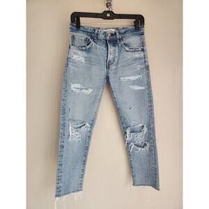 MOUSSY VINTAGE Cropped Distressed Tapered Skinny Jeans Sz 24 Inseam 23'' #1F414